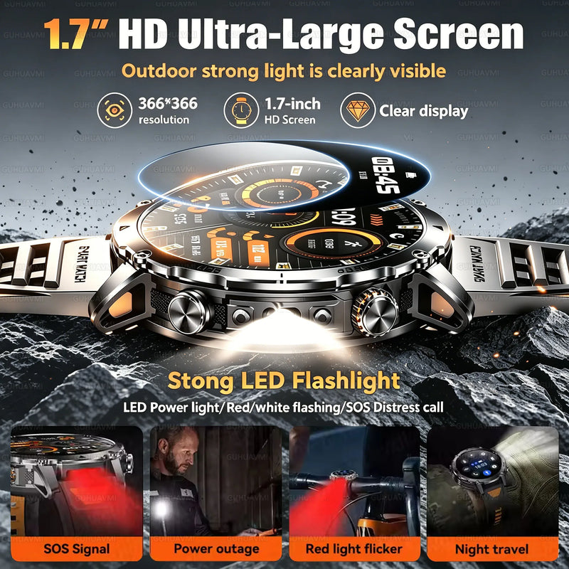 New 1400mAh Battery Sports Smart Watch 1.7” SOS+Flashlight Exercise Record Bluetooth Call Waterproof Health Watch For Android iO