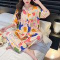 Cotton Sleepwear Big Size Cardigan Seven-minute Pants Two-piece Print Loungewear Pajama Sets Summer Nightwear Korean Fashion