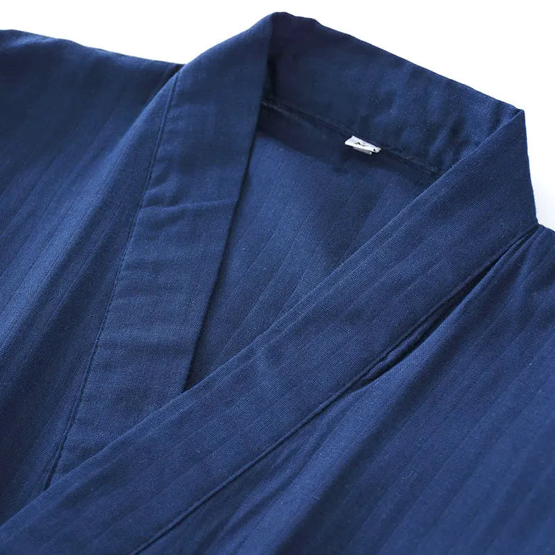 Men's new men's kimono pajamas thin breathable summer cotton gauze long set loungewear loose solid color bathrobe large size
