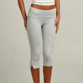 Women's Y2K Low Waist White Capri Leggings Fold Over Waistband Split Hem Solid Color Slim Fit Stretchy Cropped Leggings Buttery