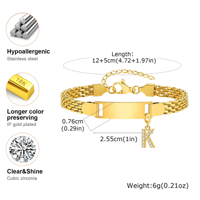 Vnox A-Z letters Baby Bracelets, Stainless Steel Strap Chain for Kids With Cute Letter Blank Bar, Children Jewelry Gift