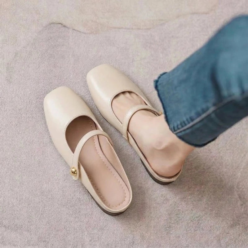 Women's New Summer Collection: Retro-Chic & Versatile Closed-Toe Mules — Square-Toe, Casual Slip-On Sandals with Soft Soles