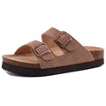 Evshine Leather Cork Footed Clogs Sandals For Women Fashion Flat Mules Slippers with Arch Support Men Double Buckle Cork Slides