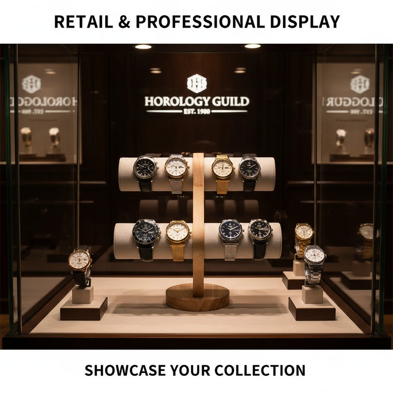 Double-Tier Wooden Watch Display Stand - Large Capacity for Multiple Watches with Soft Velvet-Like Protective Surface