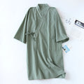 KIDWHXR Man Summer Sleepwear Robe Japanese Plaid Lace-up Male Kimono Pajama Robe Loose Comfortable Mid Length Robe for Men