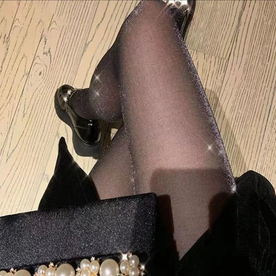 Shiny Sexy Black Silk Pantyhose Transparent Tights | SAMAG