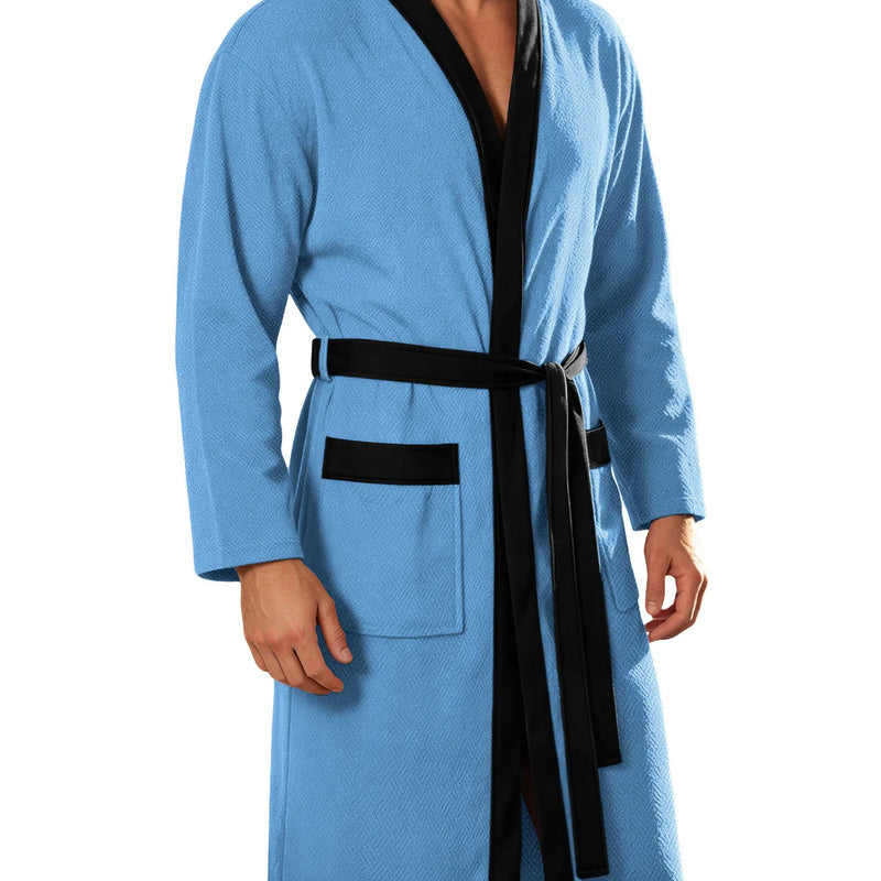 Men's Bathrobe Long Sleeves Kimono Style Spa Robe with Belt Pockets Soft Comfortable Sleepwear Loungewear for Home Hotel Use