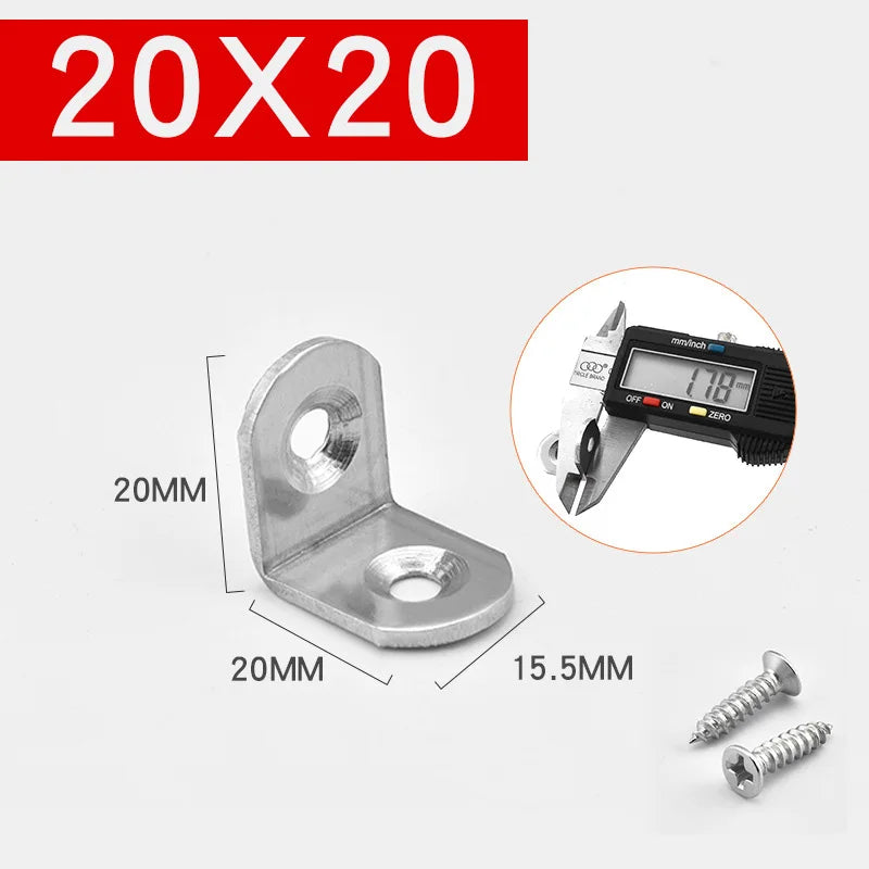 Corner Bracket Connector Brace (Stainless Steel) - 90 Angle Iron Joint Fastener for Furniture Cabinet Screens Shelf Support