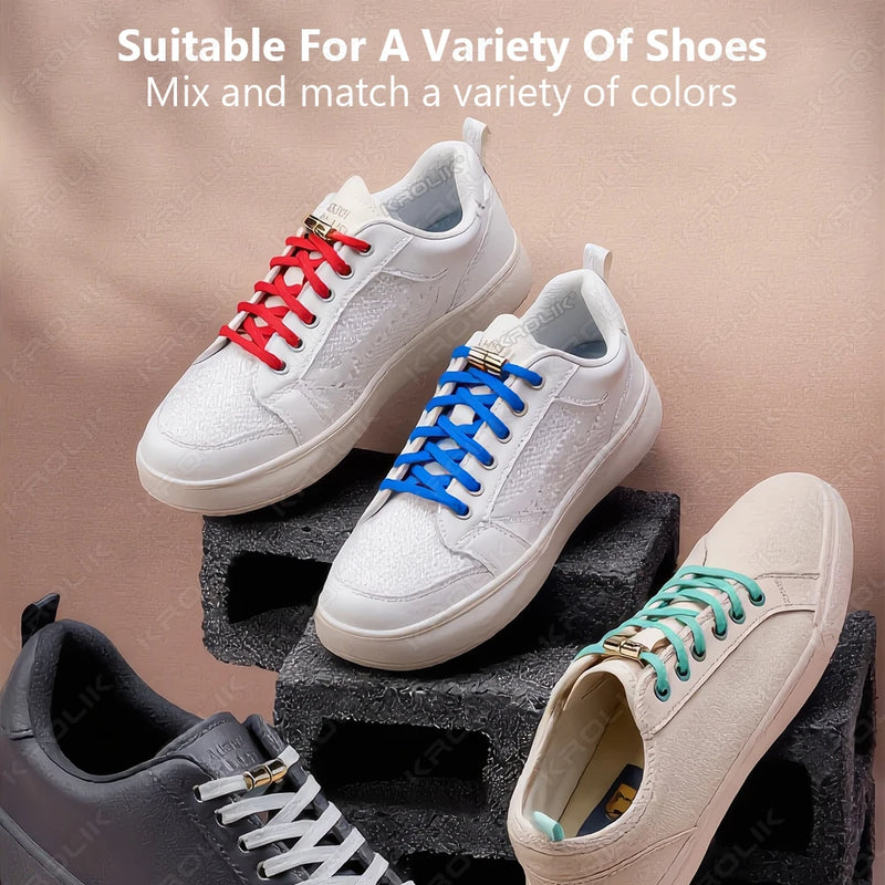 No Ties Lock Shoelaces Sneakers Elastic Shoelace Tie Free Shoe Lazy Laces Capsule Metal Lock Quick Shoe Strings for Adult Kids