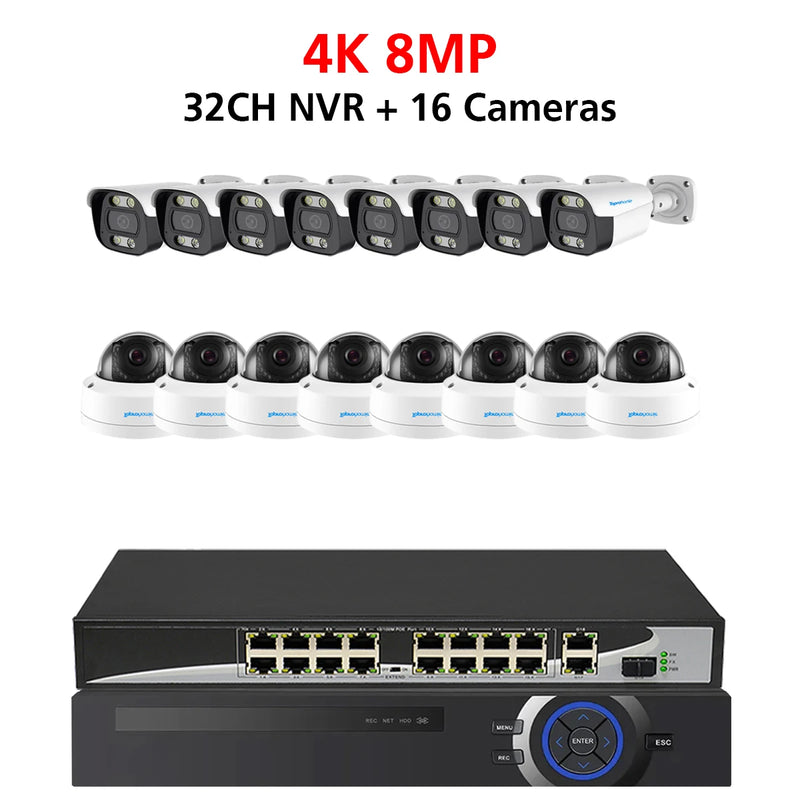 32CH 4K 8MP Security Camera System 5MP Audio Record IP Camera Indoor Outdoor Waterproof POE Home CCTV Video Surveillance Kit