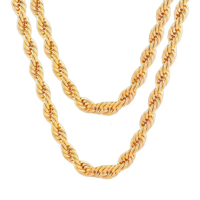 Noble 18 - 24Inch 45 - 60cm 18K Gold 4mm Round Rope Chain Necklace for Women Man Boy Wedding Party Charm - Visuel 4 | SAMAG