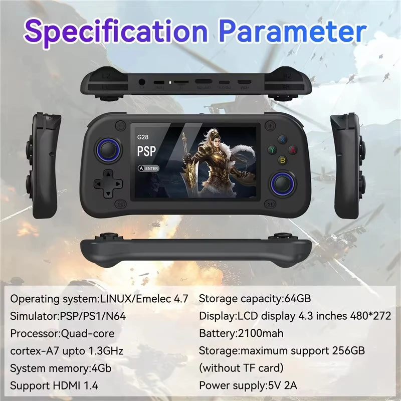 G28 4.3inch Retro Handheld Game Player Built-in 20000+ Games Classic Game Portable Console Audio Video Game Consolas Kids Gift