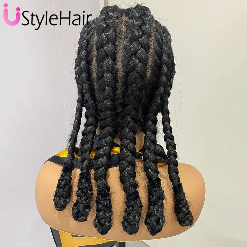 Synthetic Full Lace Braids Wig for Black Women Shoulder Length Braided Lace Front Wigs Black Daily Used Wig Heat Resistant Hair