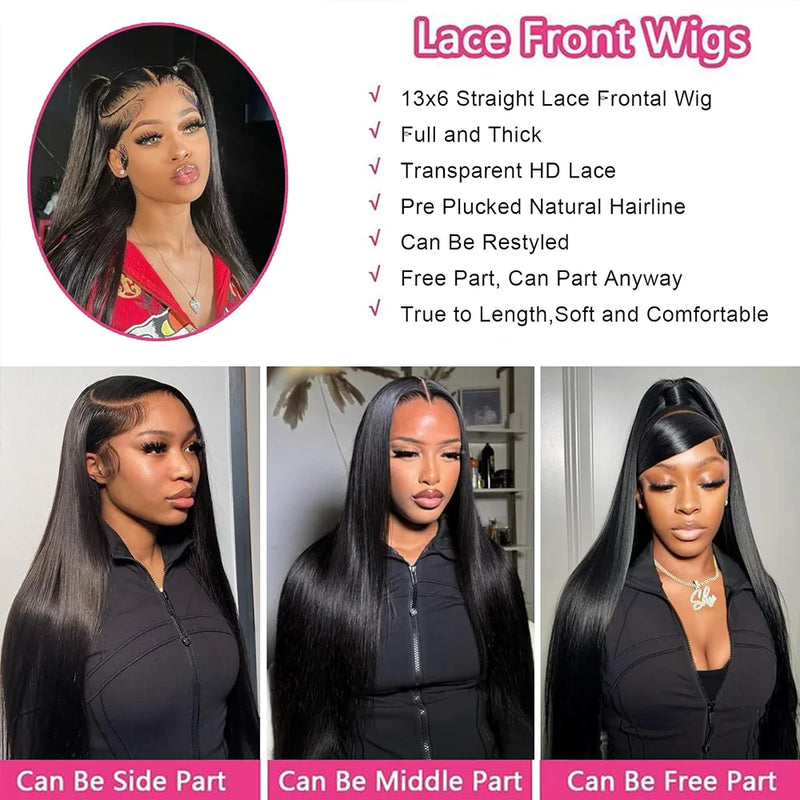 40 Inch Straight Lace Front Wig Human Hair 250% Density 13x6 Transparent HD Lace Full Frontal Glueless Wig Wear And Go Glueless Wigs Human Hair Pre Plucked