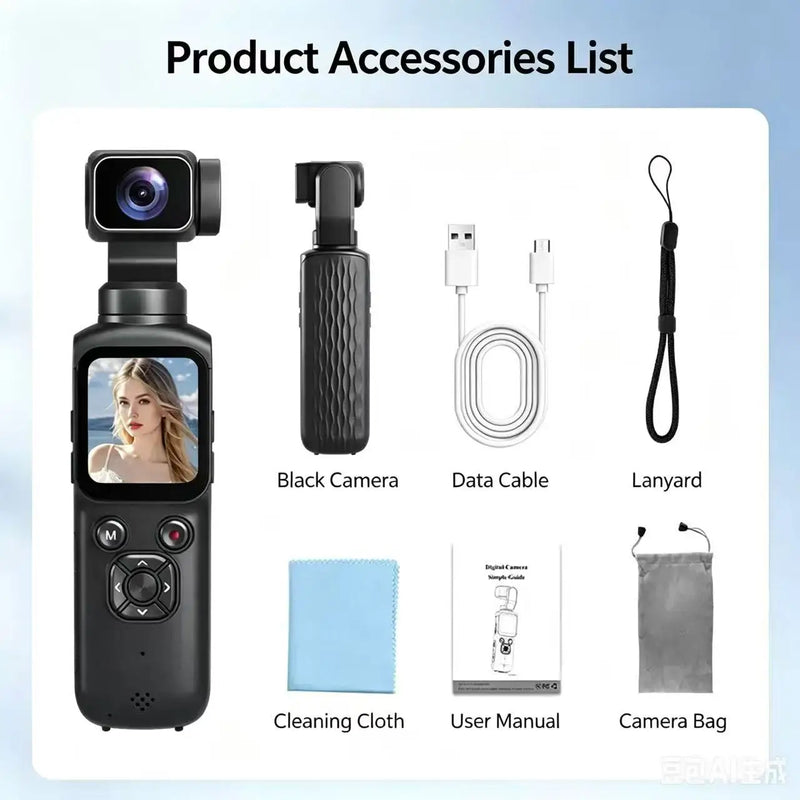 4K Pocket Action Camera 330° Auto-rotate Len Sport Camera Touchscreen Zoom Cam Face Tracking Portable Vlog Video Recorder Moto