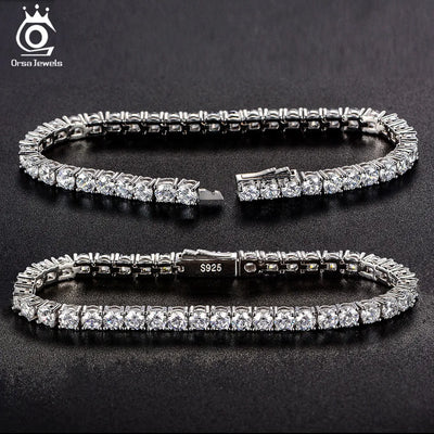 ORSA JEWELS Authentic 925 Sterling Silver Tennis Chain Bracelet Moulding Process Hanmade High - end Hand for Man | SAMAG