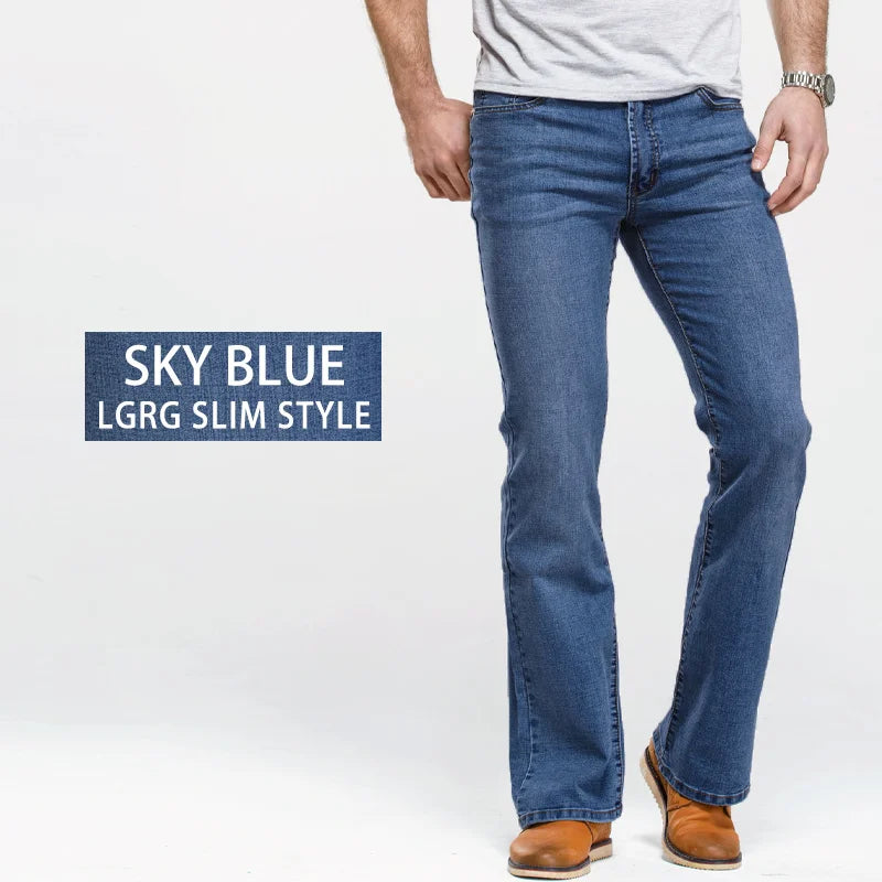Men's Boot Cut Jeans Slightly Flared Slim Fit Blue Black | SAMAG