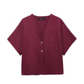 Elegant Solid Knitted Women's Vest V-neck Short Sleeve Buttons Loose Waistcoat Cardigan Summer Autumn Lady Commute Knitwear