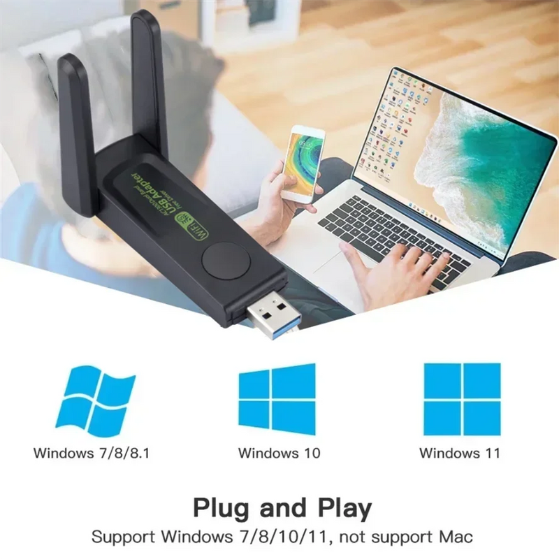 1300Mbps WiFi USB Adapter Dual Band 2.4G/5Ghz Wi - Fi Dongle 802.11AC Powerful Antenna Wireless Receiver - Visuel 5 | SAMAG