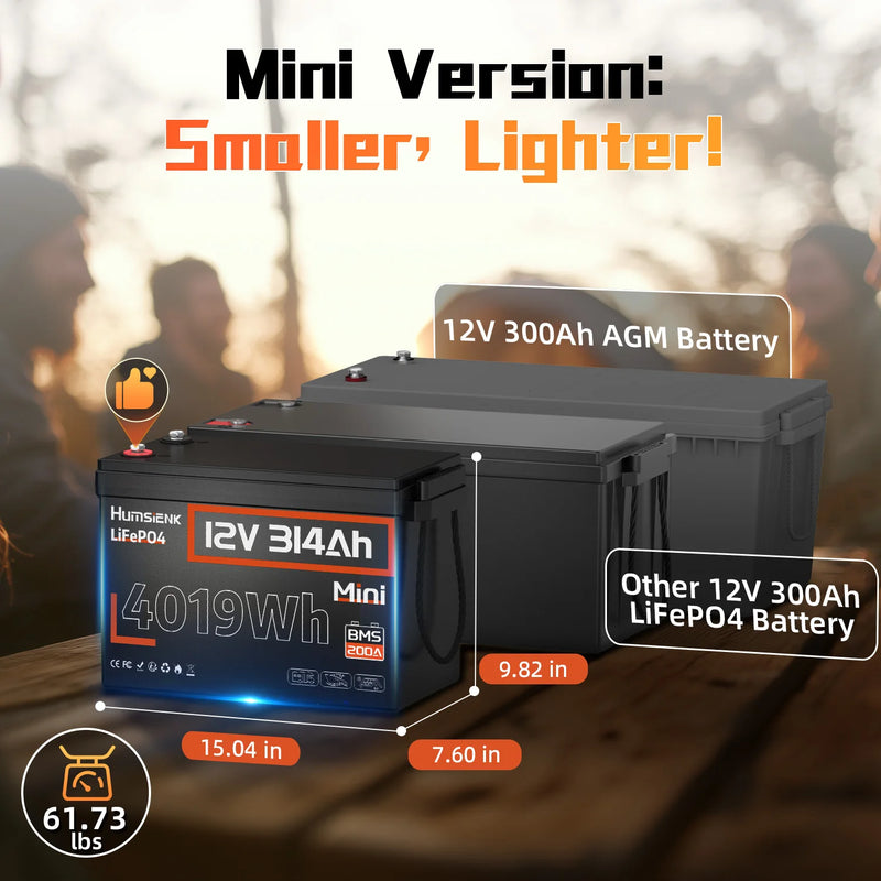 Humsienk 12V 100Ah 150Ah 200Ah 314Ah LiFePO4 Battery Built-in BMS Low Temperature Protection For  RV/ Camp/ Solar Energy Storage