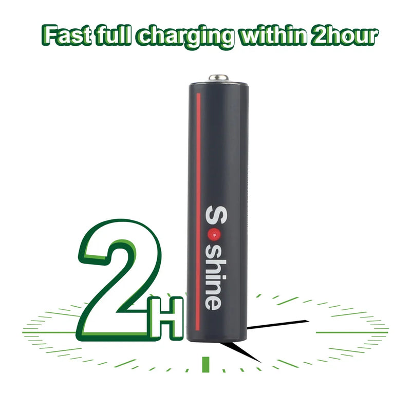 Soshine 600mWh Rechargeable Battery AAA 1.5V USB Lithium Batteries USB Li-ion Aaa Battery with 4-in-1 USB Cable 1200 Times Cycle