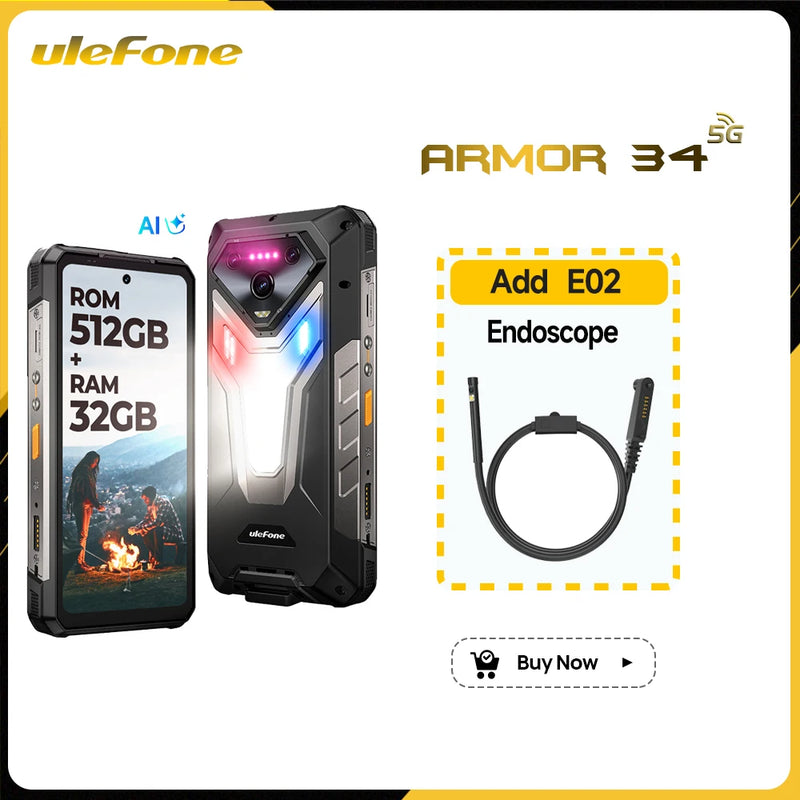 Ulefone Armor 34+ 5G Rugged Phone Smartphone Android 15 25500mAh 66W Up to 32GB+512GB 6.95" 120Hz Display Versatile LED Light