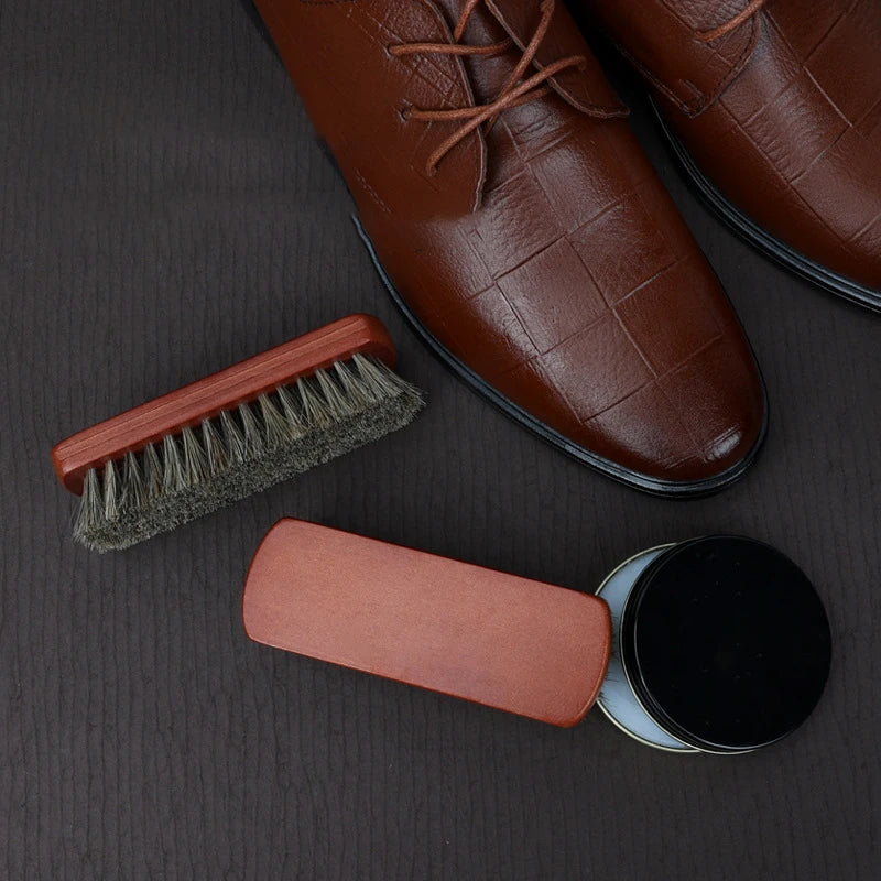 Quality Leather Shoe Brush Solid Wooden Handle Details Polishing and Cleaning  Brush Horse Hair Soft Wood Brush Shoe Accessories