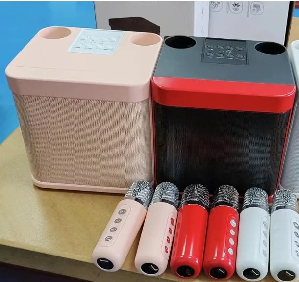 Karaoke Audio Machine Speaker System With 2 Microphones Portable Wireless Bluetooth-compatible Home Tv Ktv Set Speakers