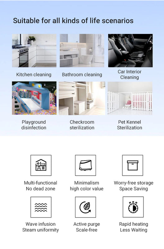 DIVEDEER Handheld Steam Cleaner Automotive Sterilization Disinfection High Temperature Wiper Washer for Floor Kitchen Cars