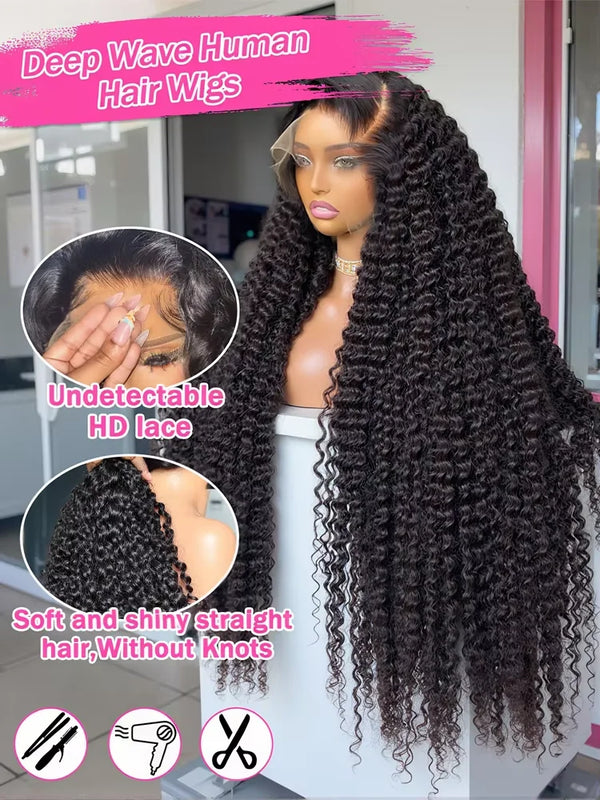 Malaysian Curly 250% Density 32 34 inch 13x6 HD Lace Front Human Hair Wigs Deep Wave 13x4 Frontal Wig Women Glueless Closure Wig