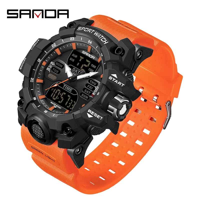 SANDA Men Quartz Watches G Style Military Sports LED Digital Outdoor Waterproof Dual Display Wristwatch - Visuel 10 | SAMAG