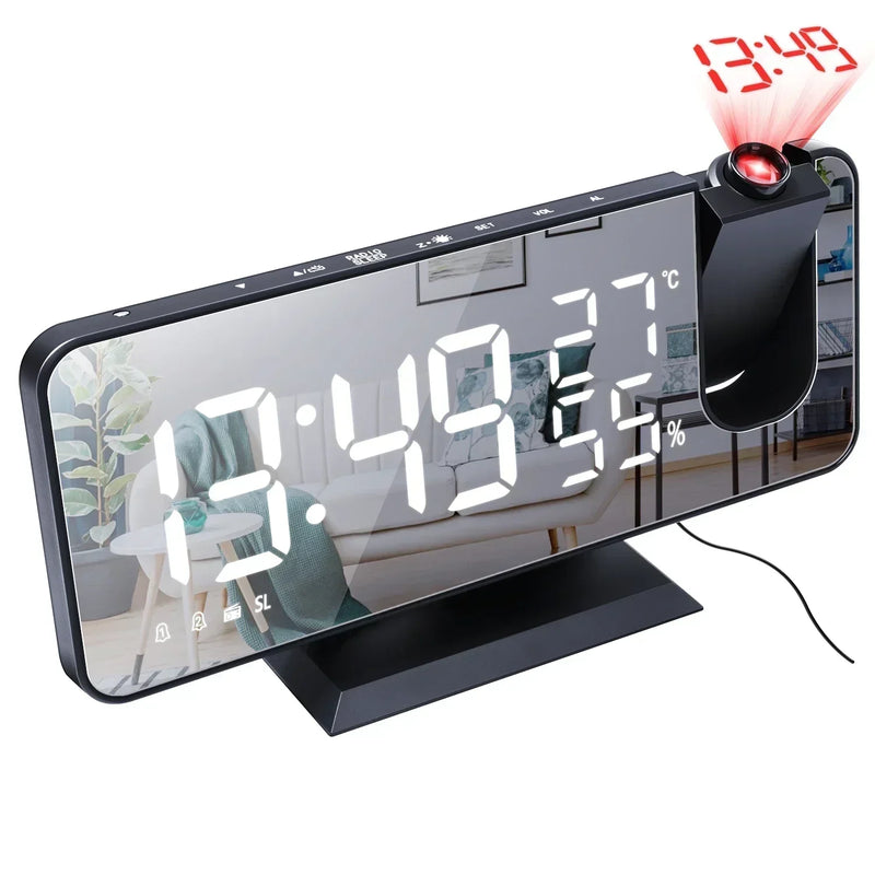 Alarm Clock Radio LED Digital Smart Watch Table Electronic Desktop Clocks USB Wake Up Clock with 180° Time Projector Snooze