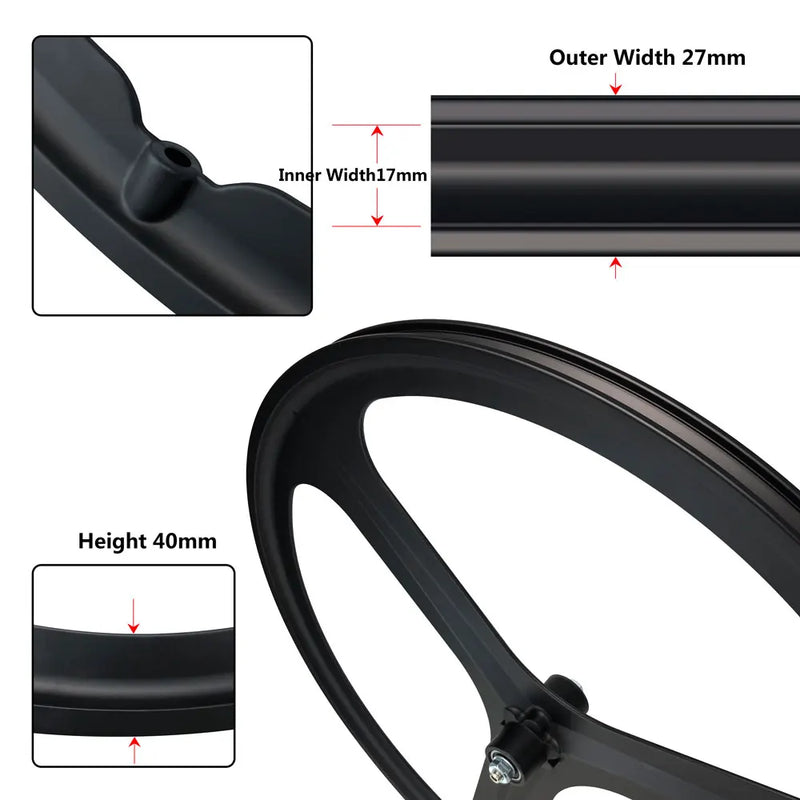 MAGICBROS Fixed Gear Bike Front Wheel 700C Three-Spoke Magnesium Alloy Hub One-Piece Track Bike Single Wheel Hub for Fixed Gear
