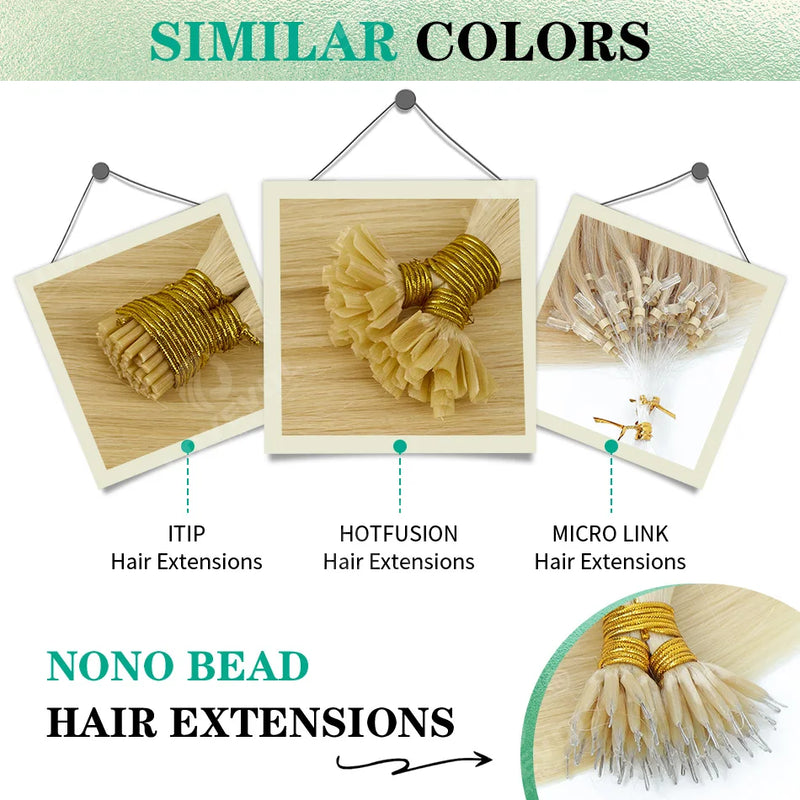 100Pcs & 50Pcs Straight Nano Ring Hair Extensions 32 Colors European Micro Beads Ring Human Hair Extensions 0.5g/0.8g/1g/Strand