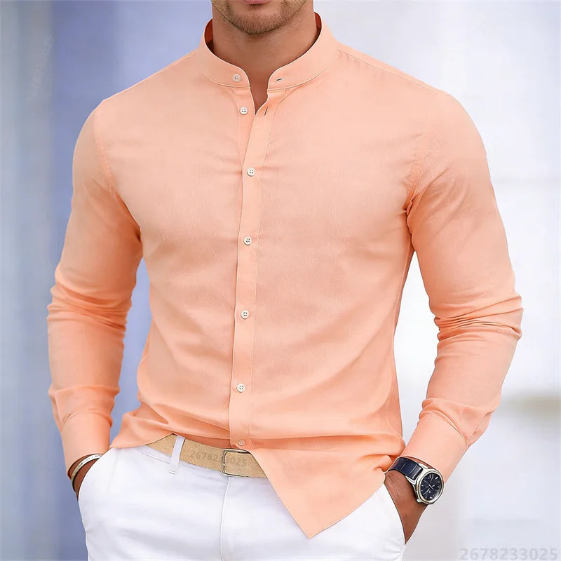Men's stand-up collar white or black long-sleeved shirt | SAMAG