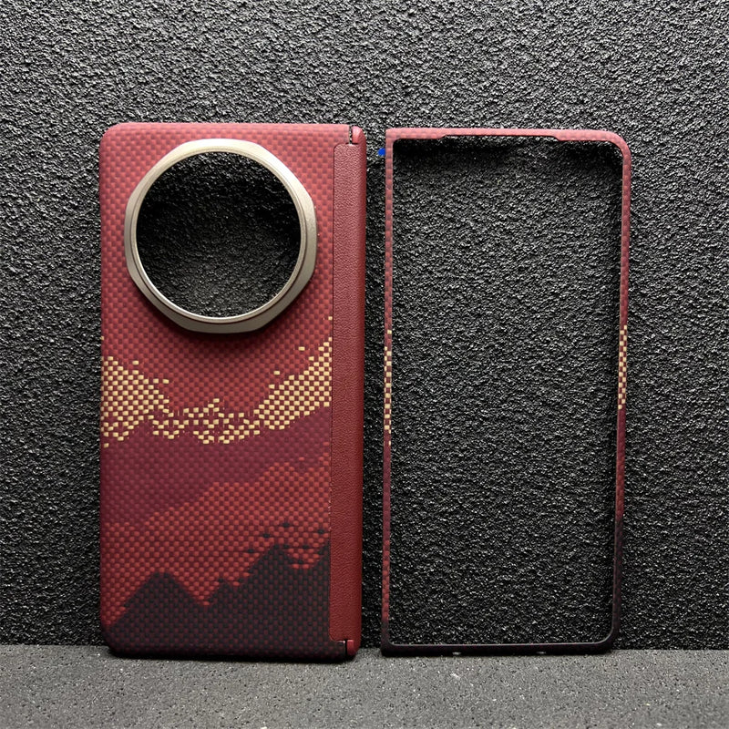 Suitable for Honor Magic V5 Mobile Phone Case, Thin Kevlar Aramid Fiber Magic V5 Carbon Fiber Protective Case, Center Shaft Full-Coverage