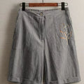 Women's Vintage Rose print Linen Blend Wide Leg Bermuda Shorts High Waist Casual Knee Length Summer Trousers with Pockets