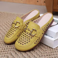 Women's Hollow Out Mules Summer Closed Toe Slippers Soft Leather Sole Horsebit Loafers Breathable Outdoor Flat Lazy Slides