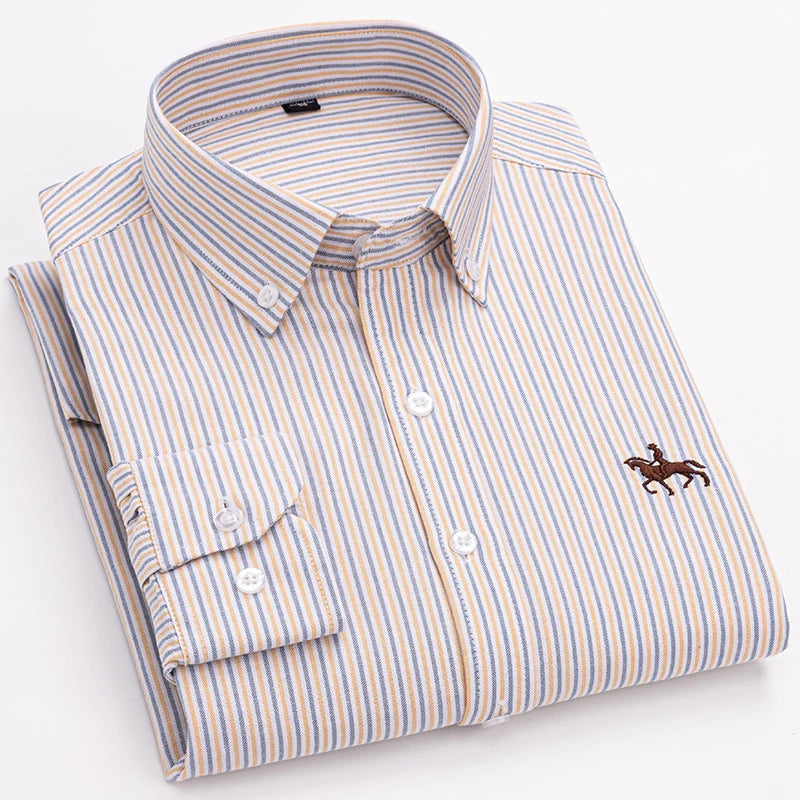 S~6XL Cotton Oxford Shirt For Men's Long Sleeve Plaid | SAMAG