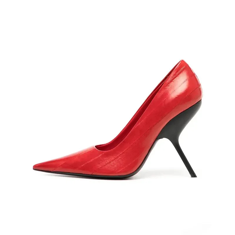SLSHLYJ Fashion Show Silvery 9cm High Heel Spring Autumn New Irregular Heels Black Red Pointed Sexy Women's Single Shoes Size 43