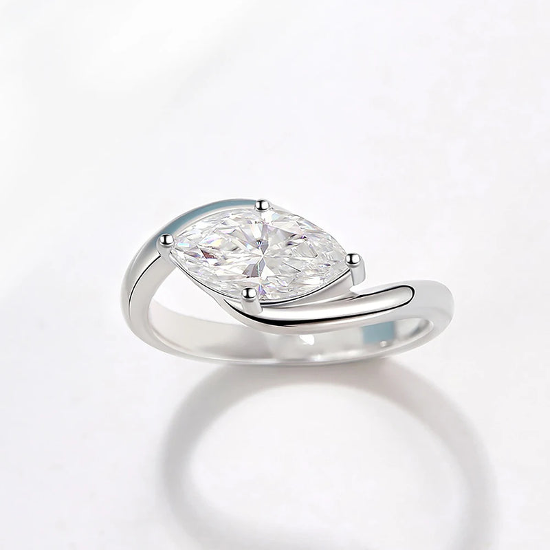 1/2CT Marquise Cut Moissanite Engagement Ring with Certicate 925 Sterling Silver Bypass Solitaire Diamond Wedding Ring for Women