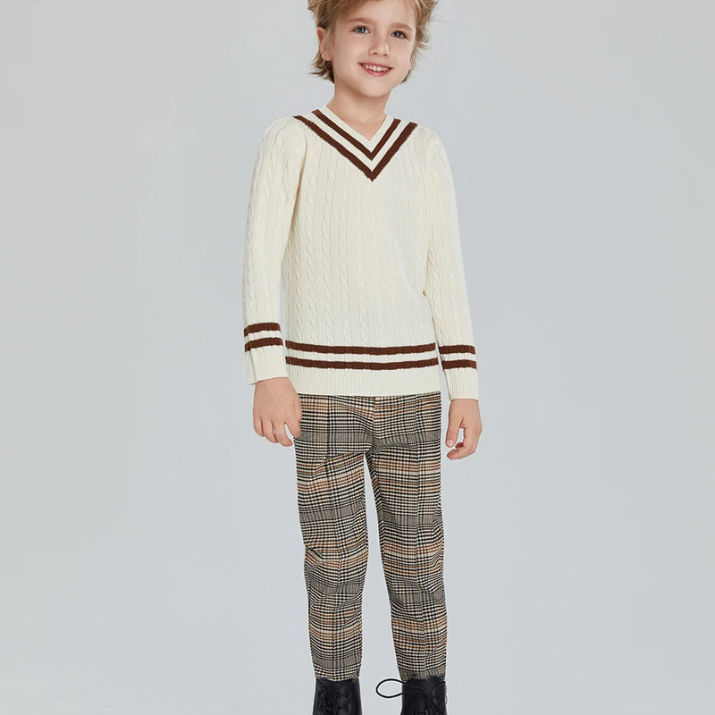 AS Beige Collection AW25 Corduroy Dress Children Knitting Sweater Boys Overalls Check Pants Brothers Sisters Family Matching