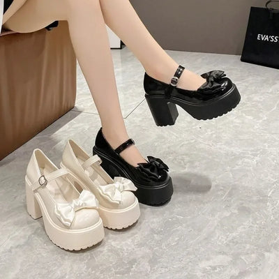 White Round Toe Platform High Heels Women Mary Jane Shoes | SAMAG