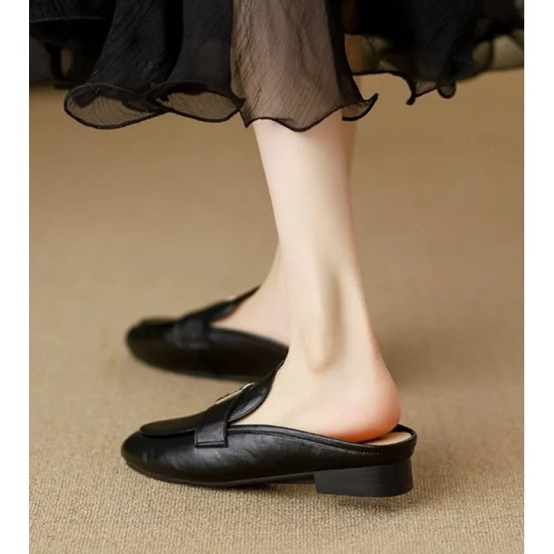 New Women's 2026 Retro Mules Low Heel Loafers Slip-On Shoes Elegant Daily Commute Casual Flat