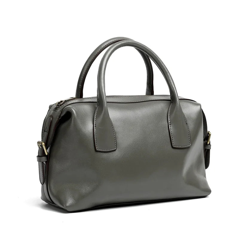 Genuine Leather Women's Bag Vintage Luxury Designer Boston Handbag Women Versatile Shoulder Bag Cowhide Female Crossbody Bags