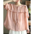 Loose Fit Cotton Linen ort Sve irt Women's Summer Doll irt Single Tail Cargo No Tagging Required round Ne Button up