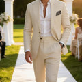 Men's 2 Pieces Linen Suits Casual Lightweight Summer Beach Groom Wedding Suit Linen Blazer Pants Set