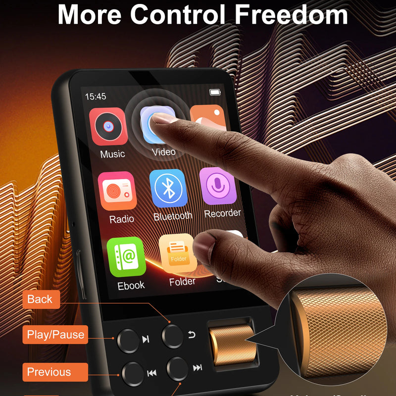 64GB Bluetooth MP3 Player,2.4' Touch Lossless MP3 W/HiFi FM Recorder,Long Battery Walkman For Student Sport,512GB Expandable