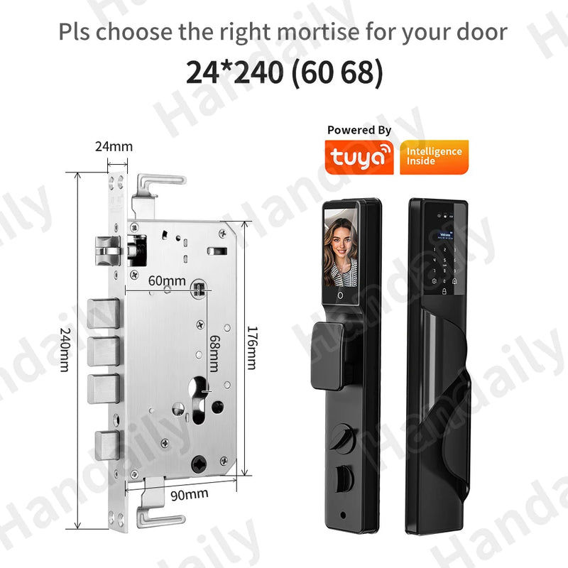 Tuya App Security Lock, Waterproof Smart Door Locks with 3D Face & Palm Recognition Camera Video, Smart Lock Suitable for Israel