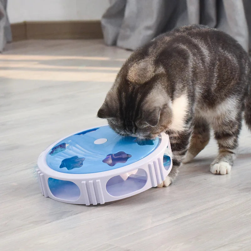 Electric cat toy with feather LED light automatic rotation light emitting intelligent electric cat turntable
